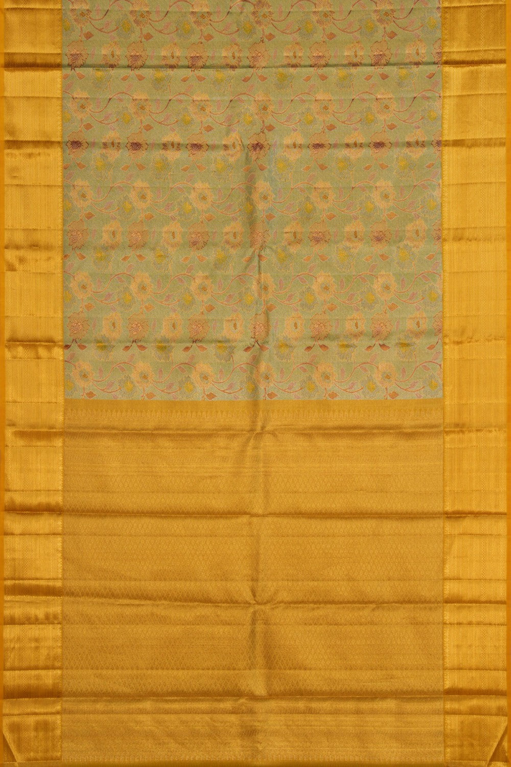 Image of Gold Green Brocade Kanchivaram Silk Saree